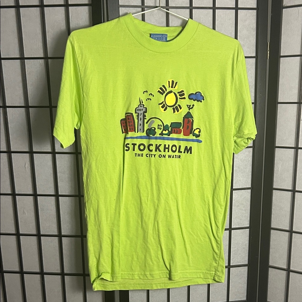 Stockholm City Graphic Tee in Lime Green